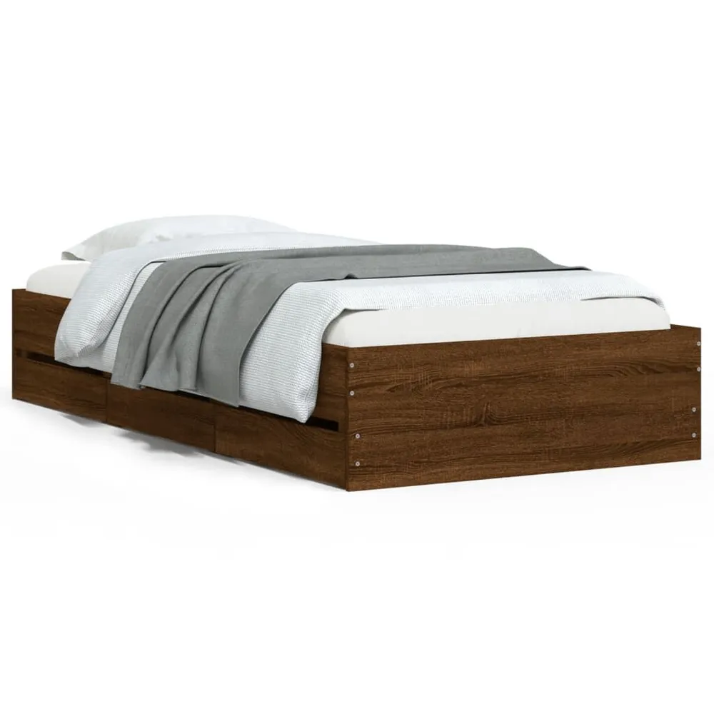 Bedframe met lades bewerkt hout bruin eikenkleur 90x200 cm