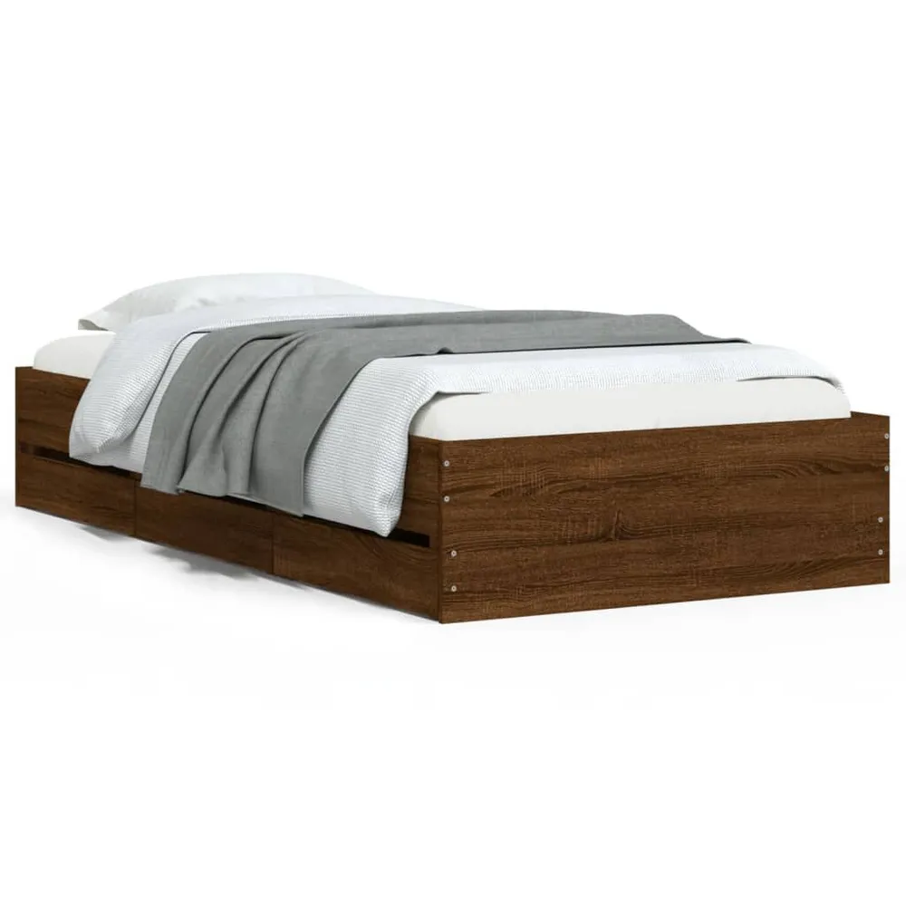 Bedframe met lades bewerkt hout bruin eikenkleur 75x190 cm