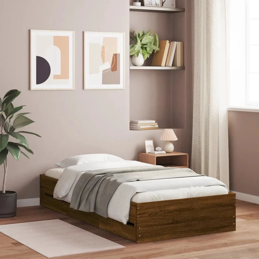 Bedframe met lades bewerkt hout bruin eikenkleur 75x190 cm