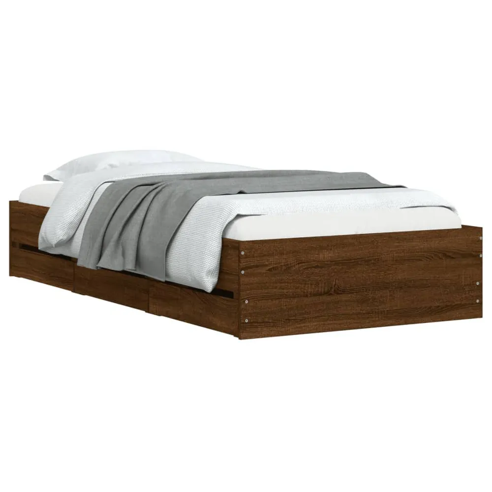 Bedframe met lades bewerkt hout bruin eikenkleur 75x190 cm