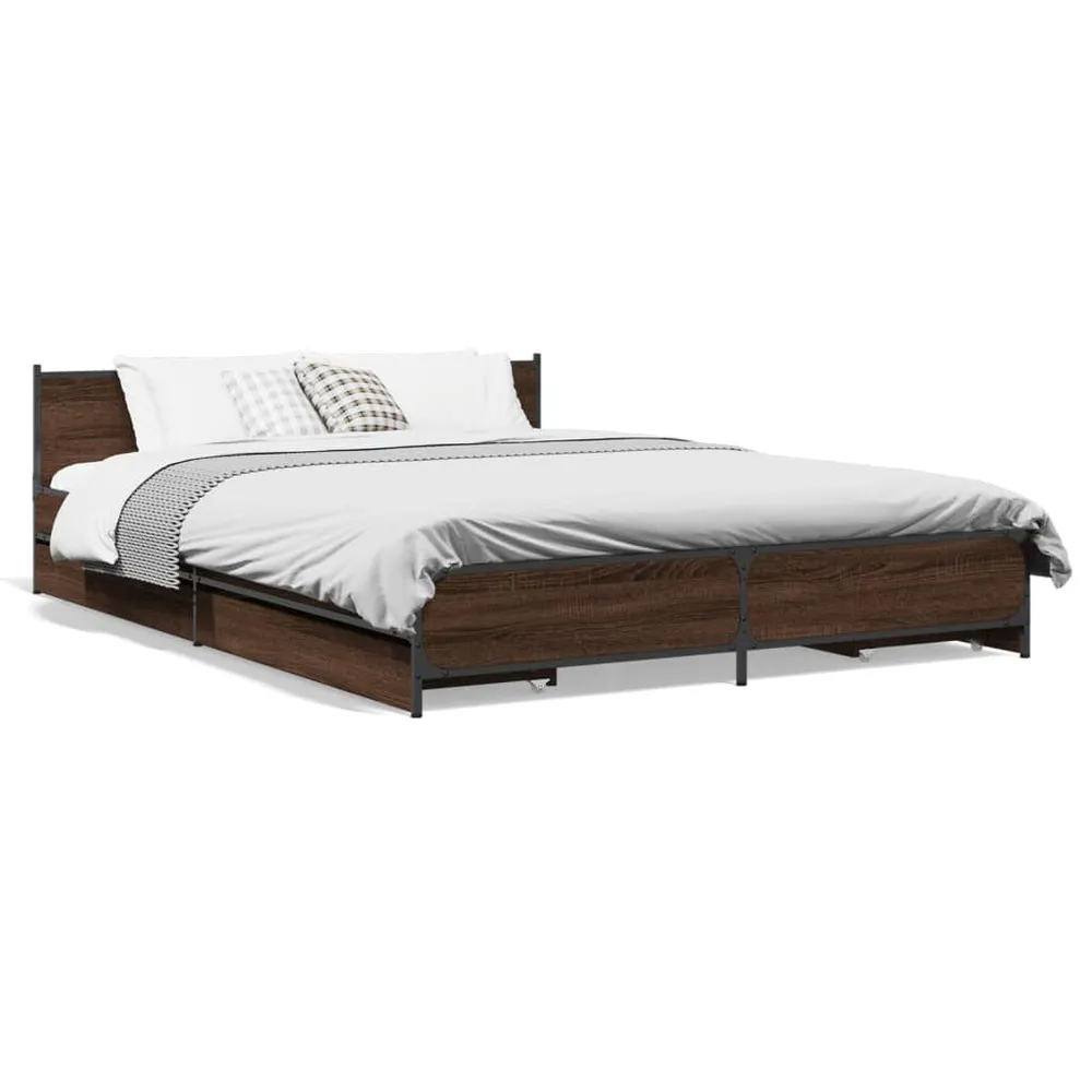 Bedframe met lades bewerkt hout bruin eikenkleur 120x200 cm
