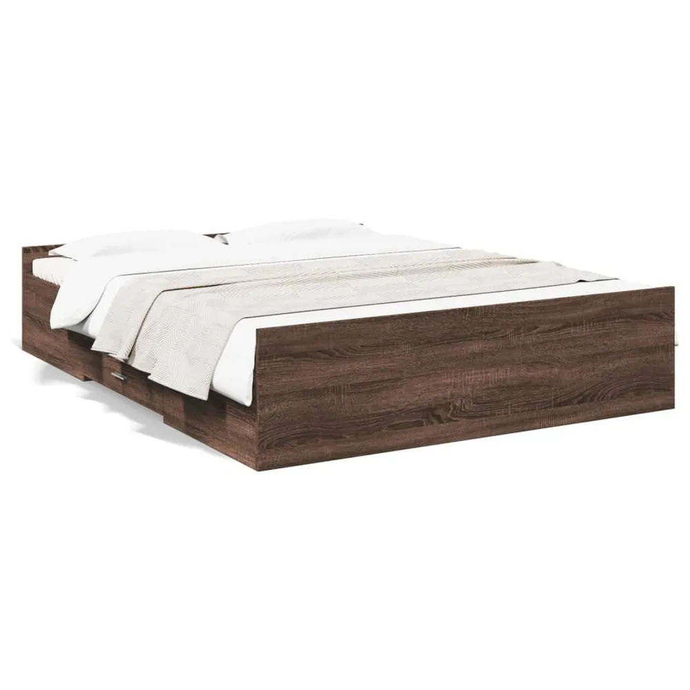 Bedframe met lades bewerkt hout bruin eikenkleur 150x200 cm