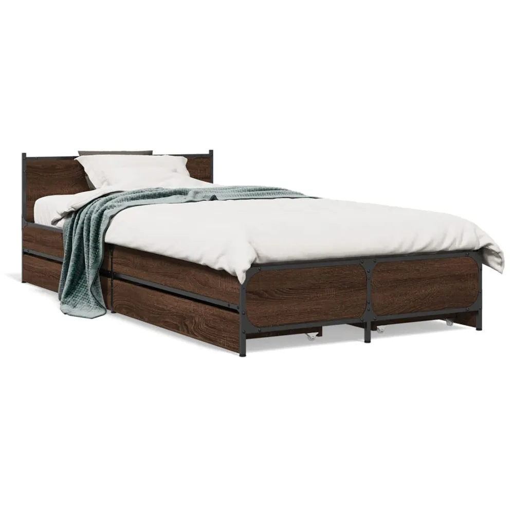 Bedframe met lades bewerkt hout bruin eikenkleur 75x190 cm
