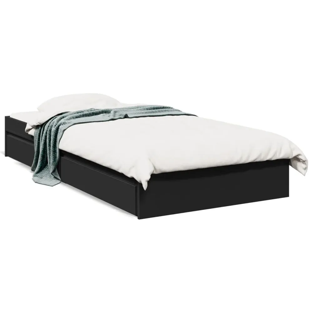 Bedframe met lades bewerkt hout zwart 90x190 cm