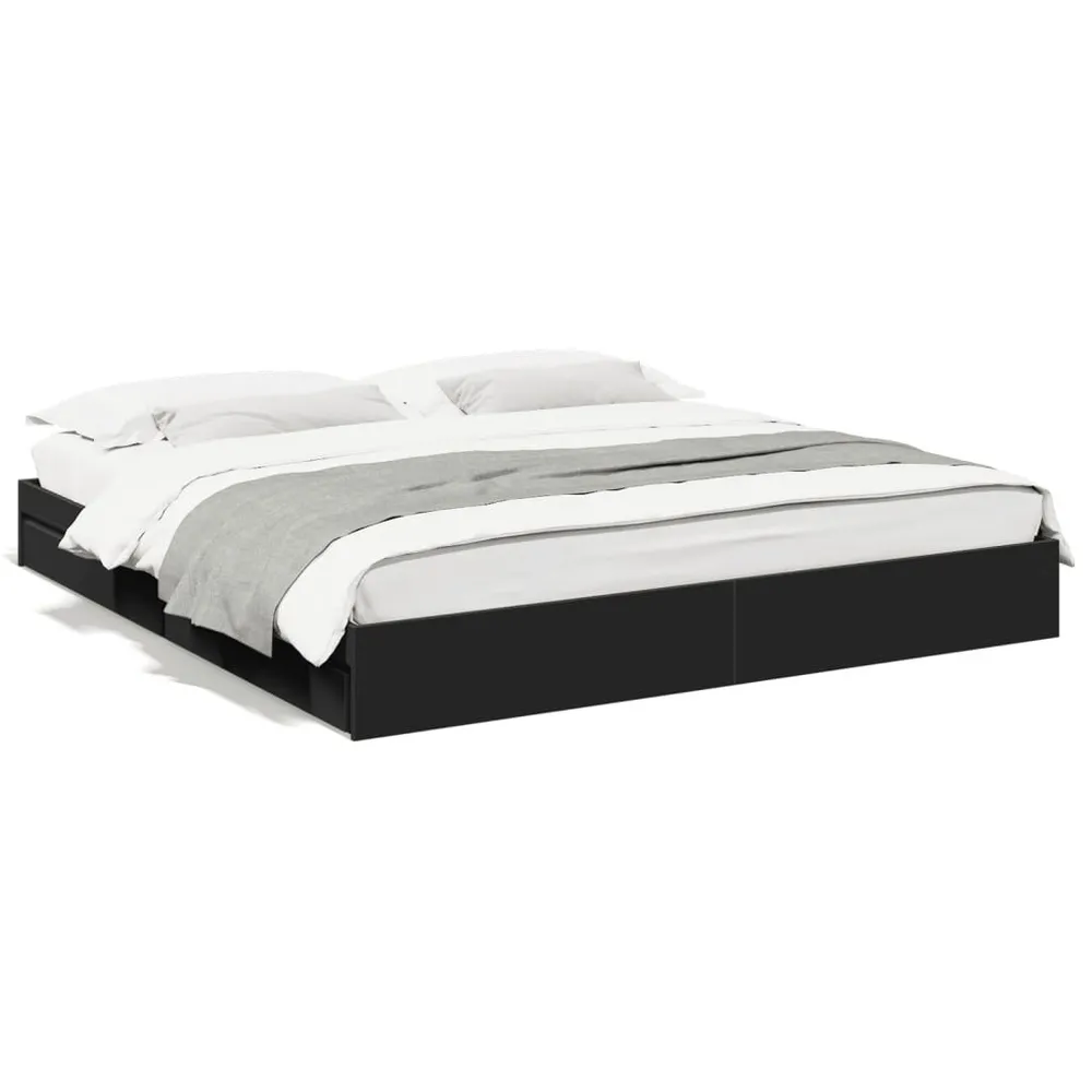 Bedframe met lades bewerkt hout zwart 200x200 cm