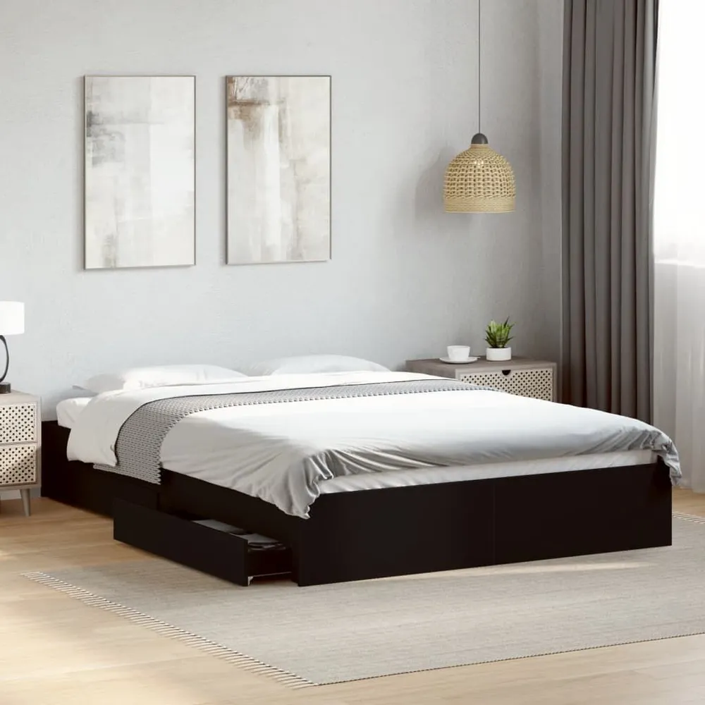 Bedframe met lades bewerkt hout zwart 160x200 cm