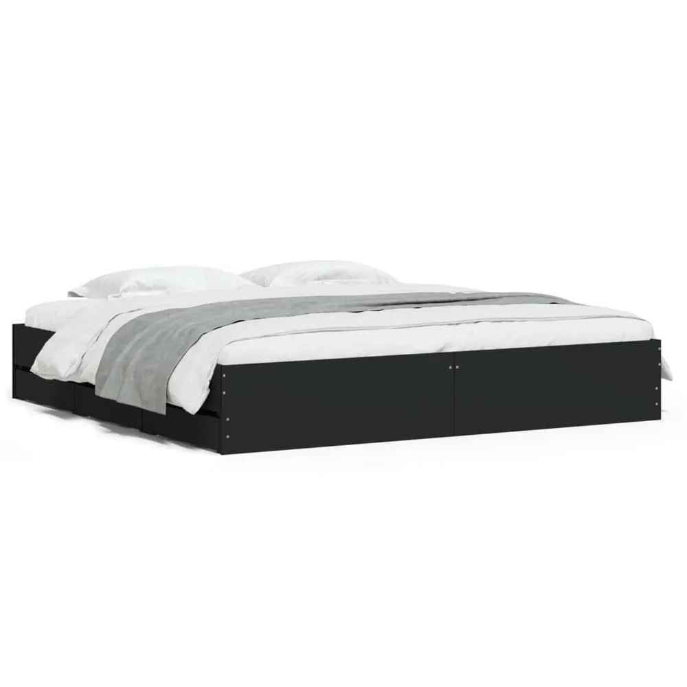 Bedframe met lades bewerkt hout zwart 160x200 cm