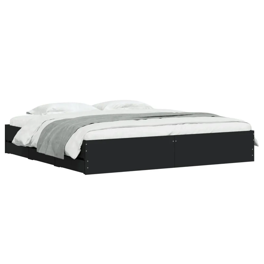 Bedframe met lades bewerkt hout zwart 160x200 cm