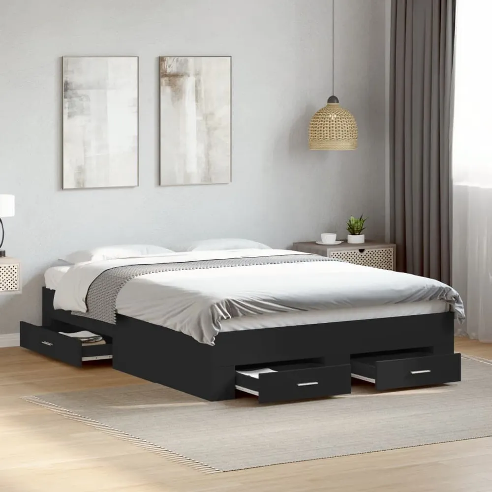 Bedframe met lades bewerkt hout zwart 120x200 cm