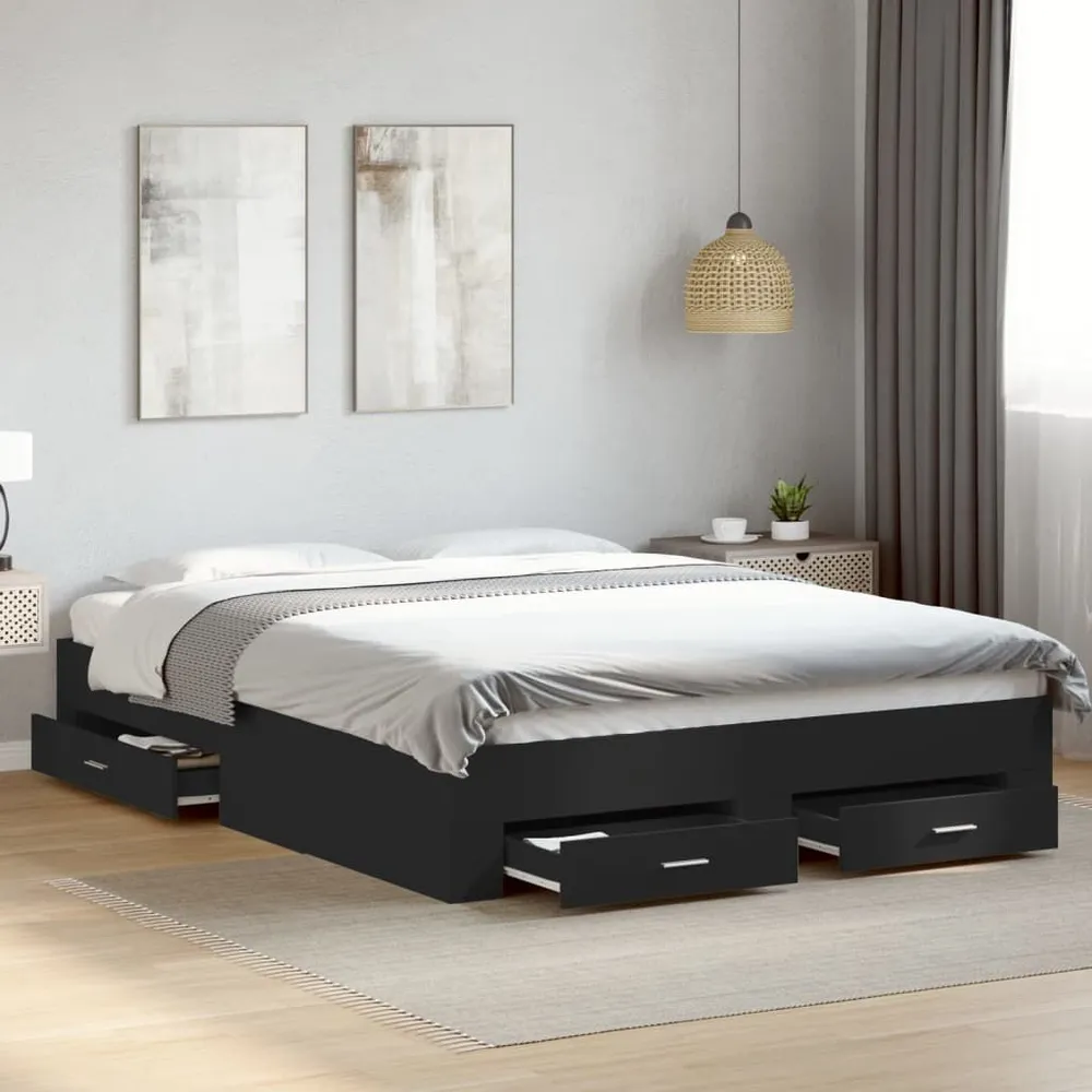 Bedframe met lades bewerkt hout zwart 150x200 cm