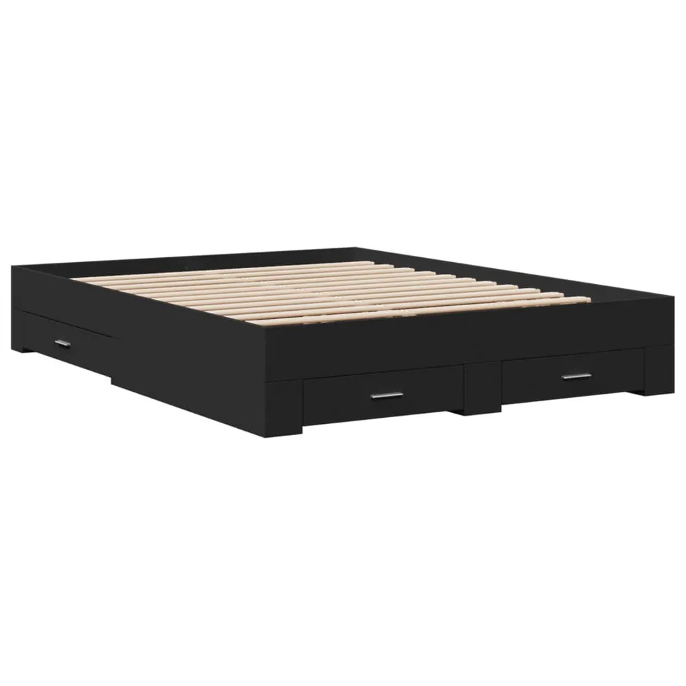 Bedframe met lades bewerkt hout zwart 150x200 cm