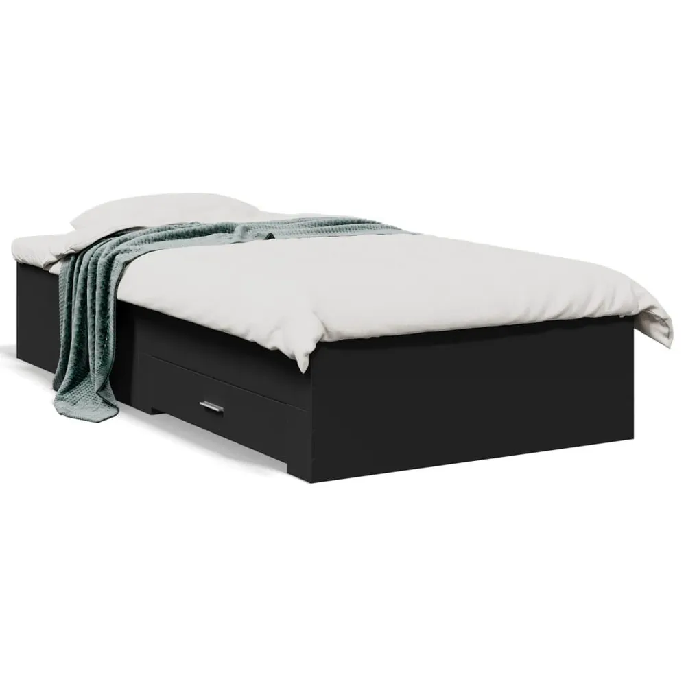 Bedframe met lades bewerkt hout zwart 90x200 cm