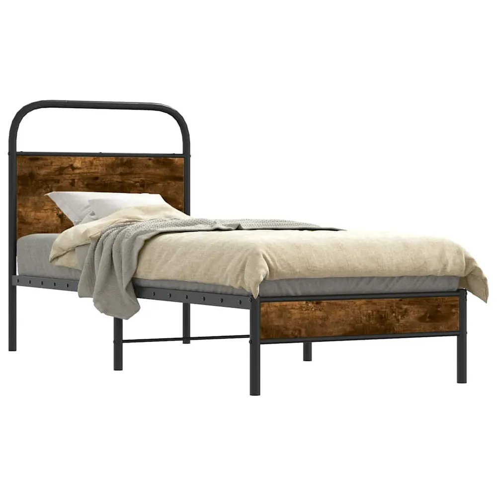 Bedframe zonder matras bewerkt hout gerookt eiken 80x200 cm