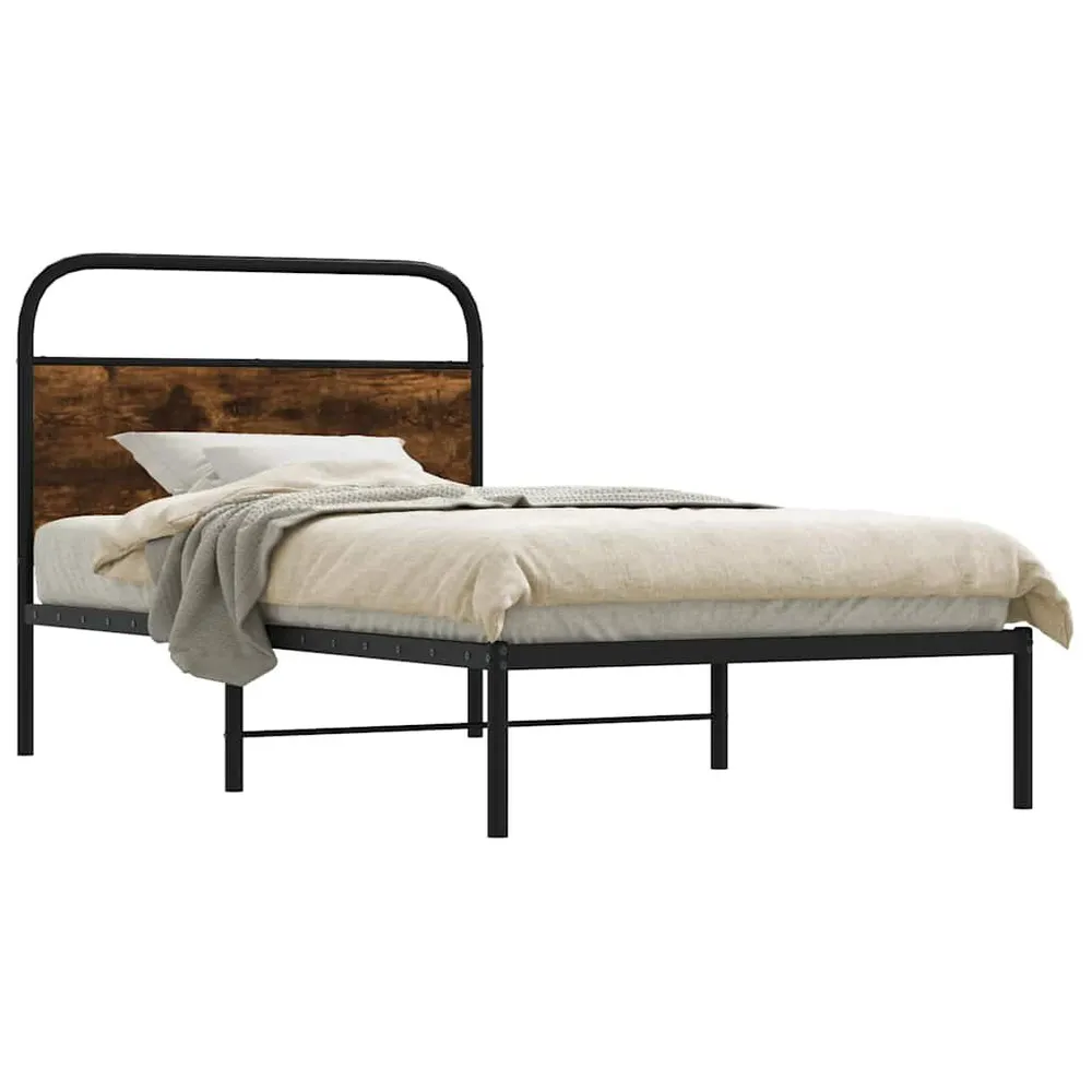 Bedframe zonder matras bewerkt hout gerookt eiken 107x203 cm