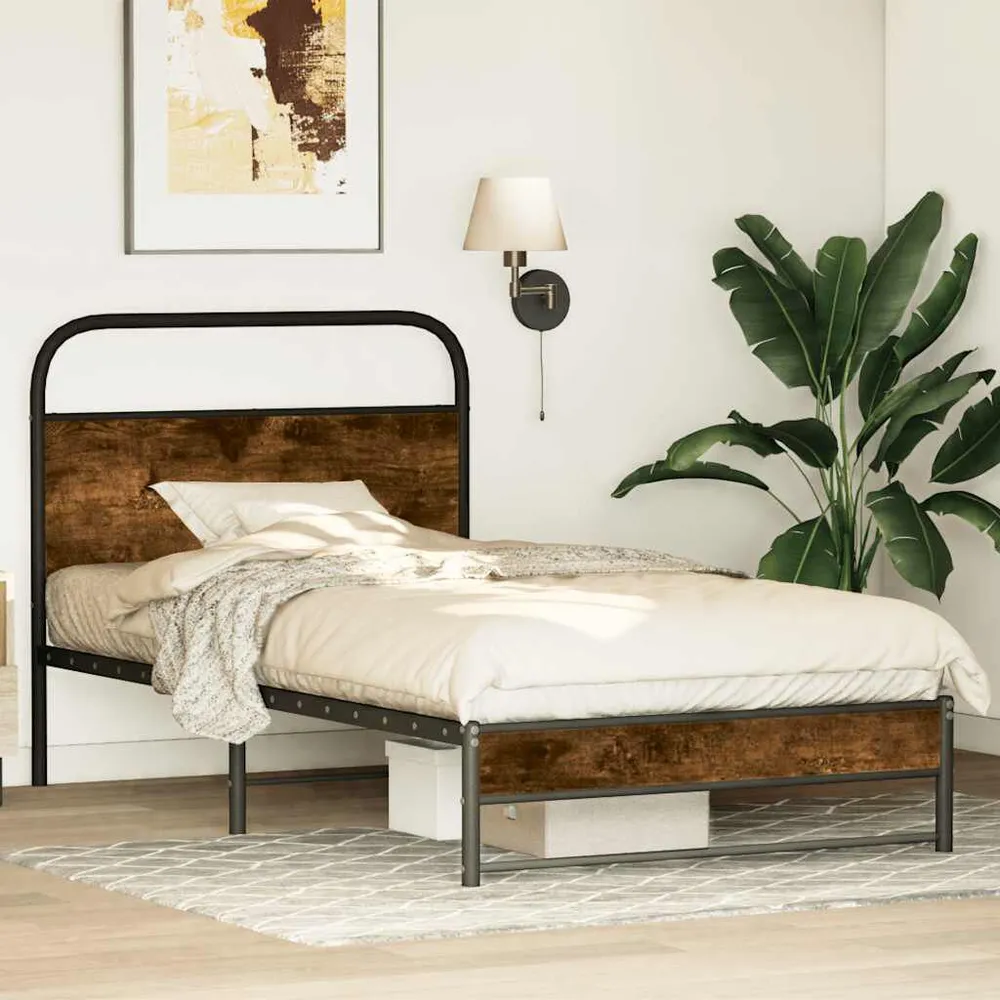 Bedframe zonder matras bewerkt hout gerookt eiken 100x190 cm