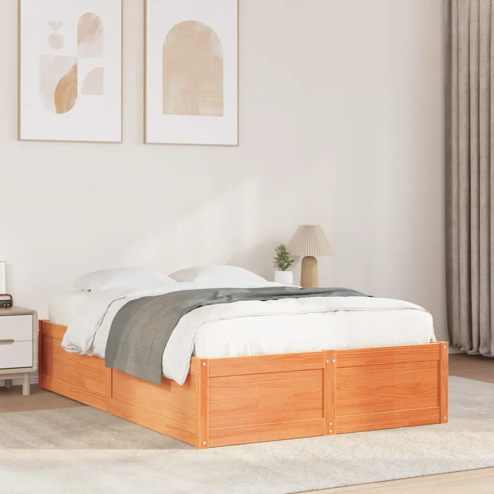 Bedframe zonder matras massief grenenhout wasbruin 120x190 cm