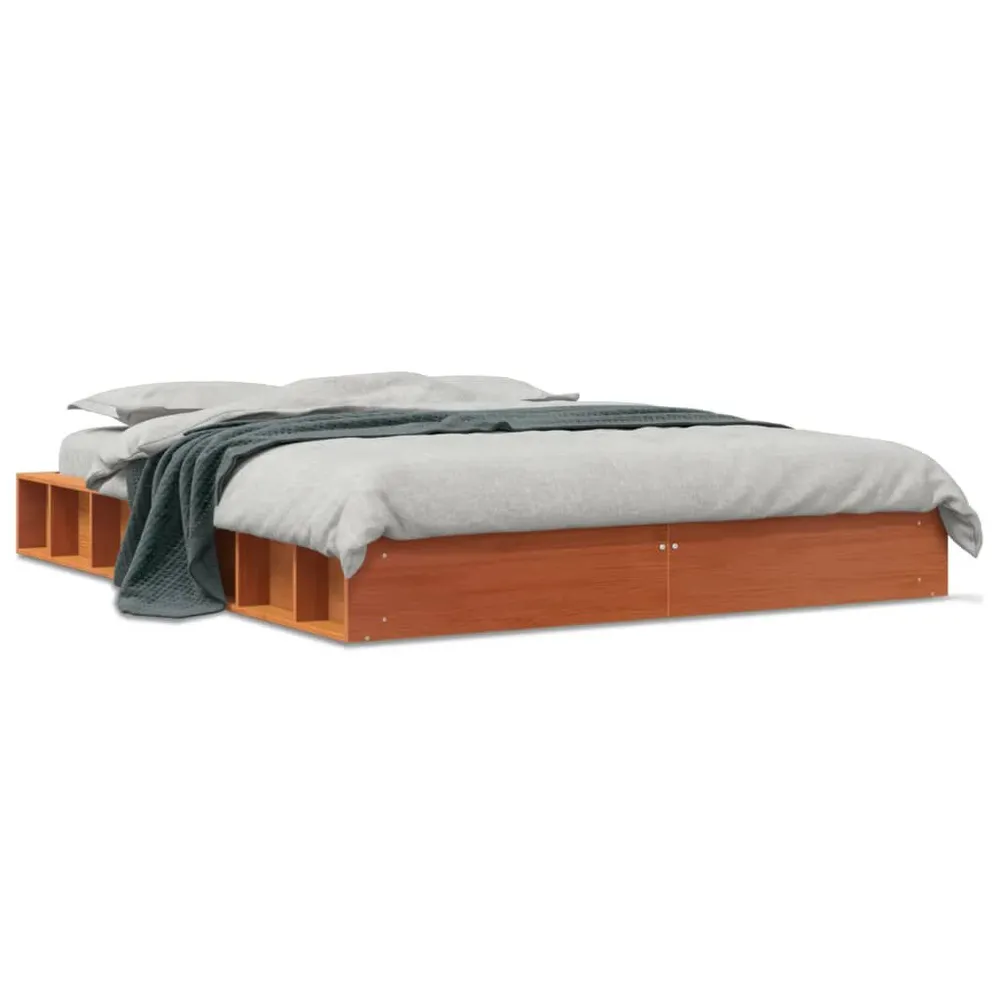 Bedframe zonder matras massief grenenhout wasbruin 135x190 cm