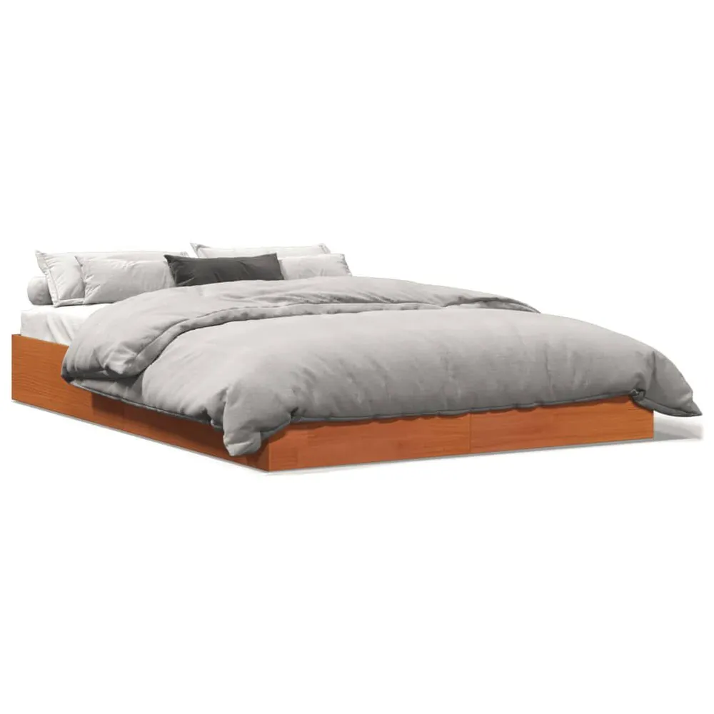 Bedframe zonder matras massief grenenhout wasbruin 120x190 cm