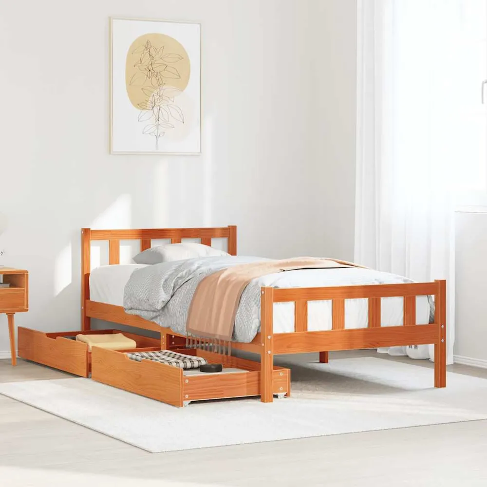 Bedframe zonder matras massief grenenhout wasbruin 75x190 cm