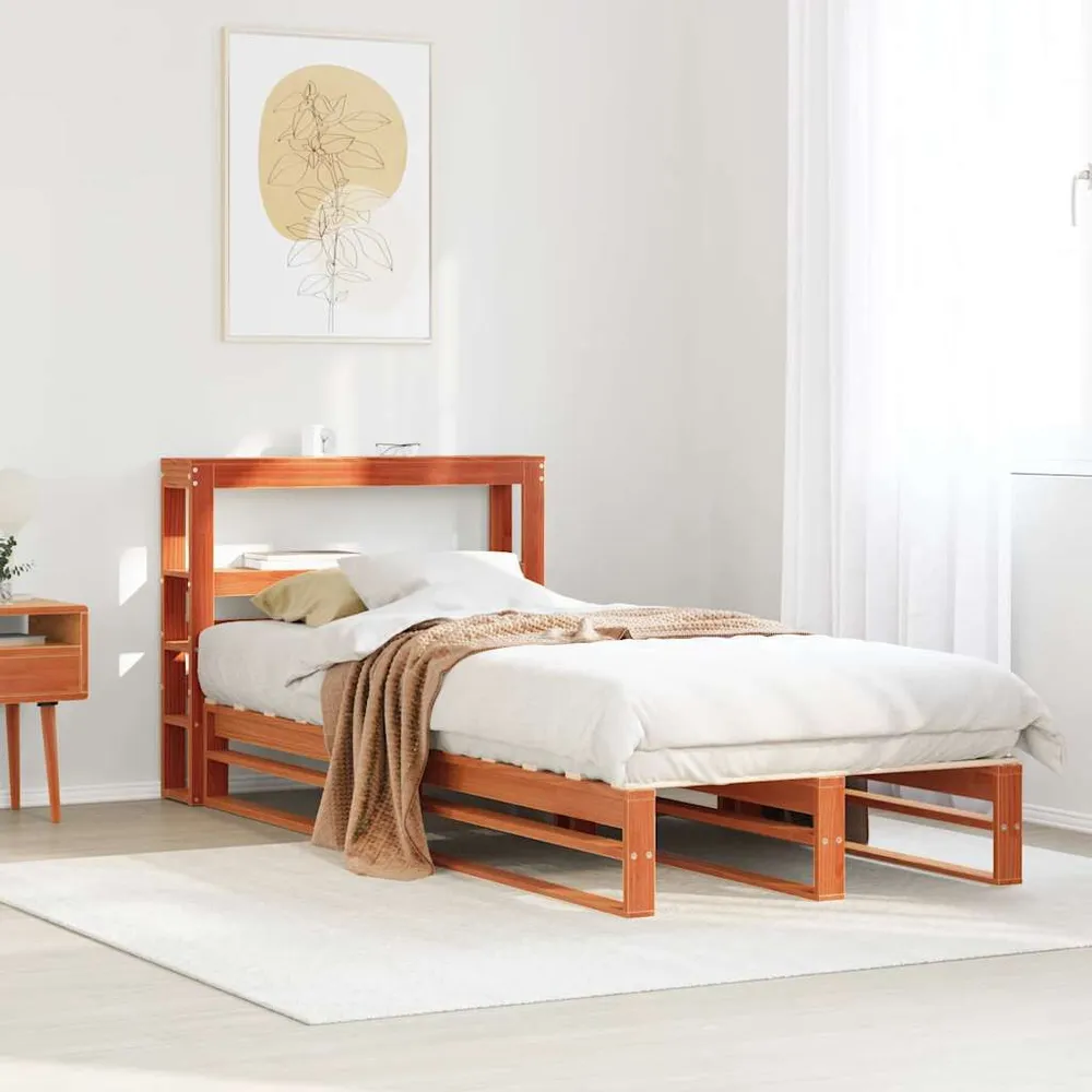 Bedframe zonder matras massief grenenhout wasbruin 75x190 cm