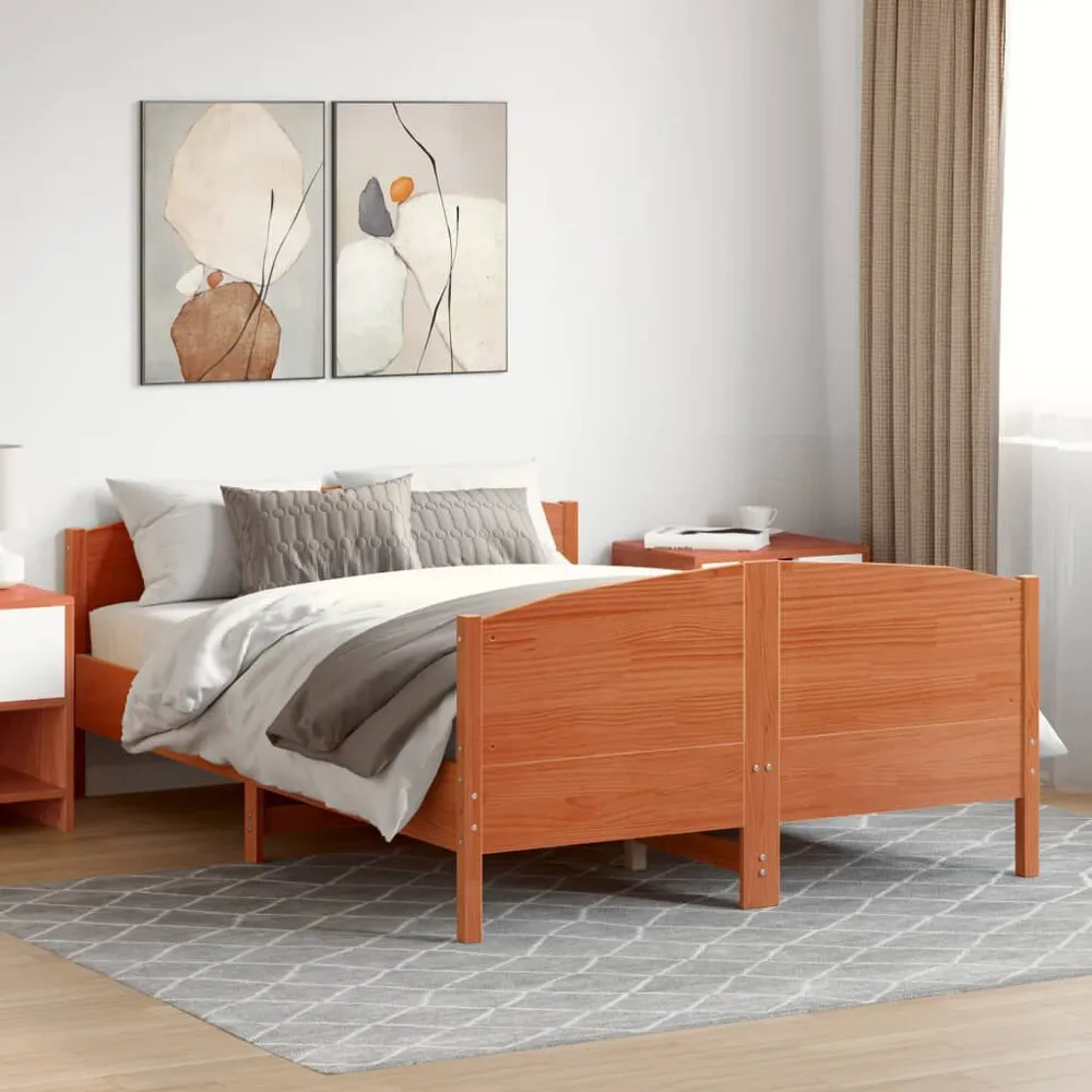 Bedframe zonder matras massief grenenhout wasbruin 120x190 cm