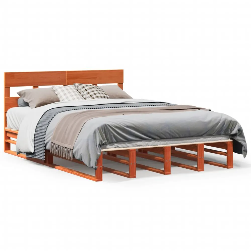 Bedframe zonder matras massief grenenhout wasbruin 120x190 cm