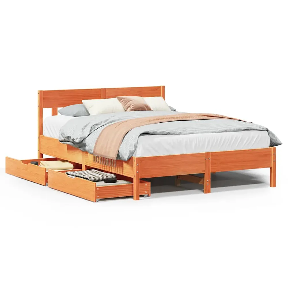 Bedframe zonder matras massief grenenhout wasbruin 120x190 cm
