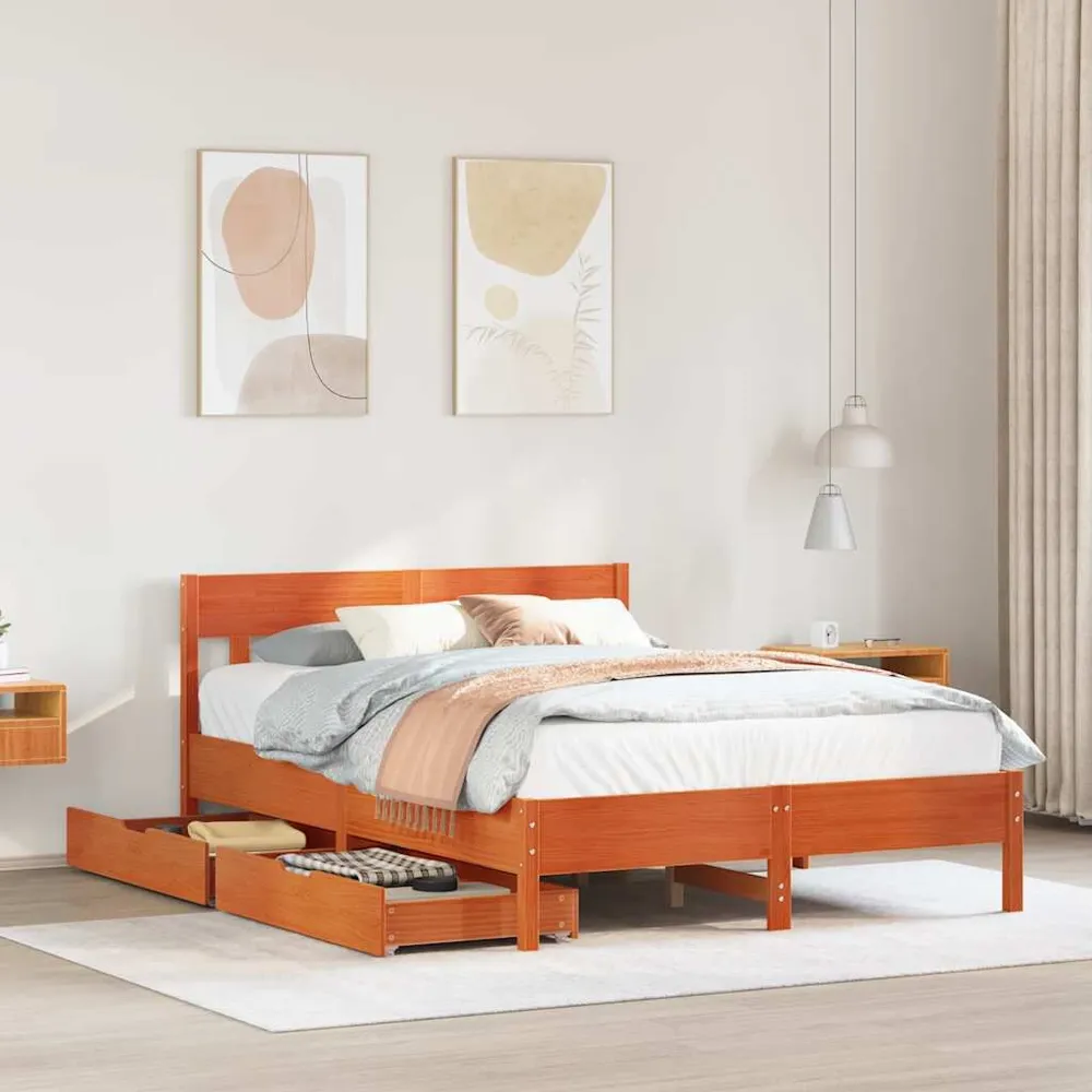 Bedframe zonder matras massief grenenhout wasbruin 120x190 cm