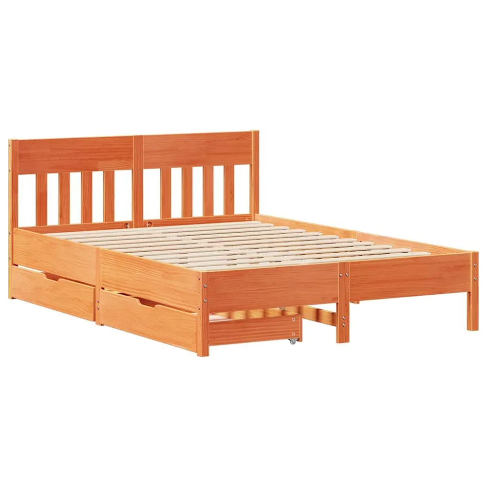 Bedframe zonder matras massief grenenhout wasbruin 120x190 cm