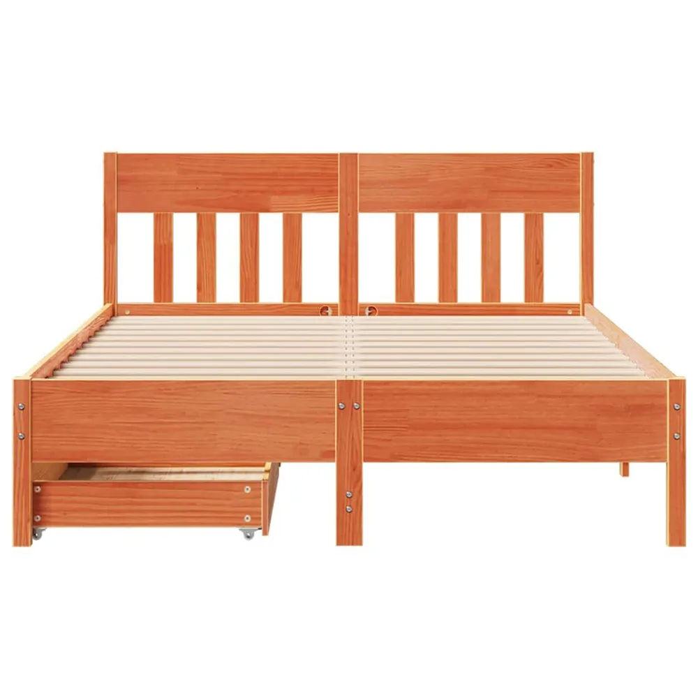 Bedframe zonder matras massief grenenhout wasbruin 120x190 cm