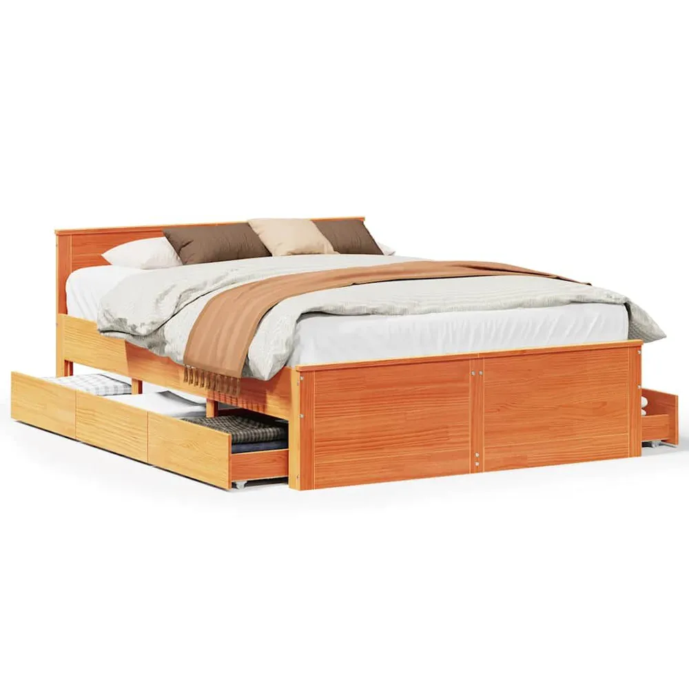 Bedframe zonder matras met hoofdbord hout wasbruin 140x190 cm