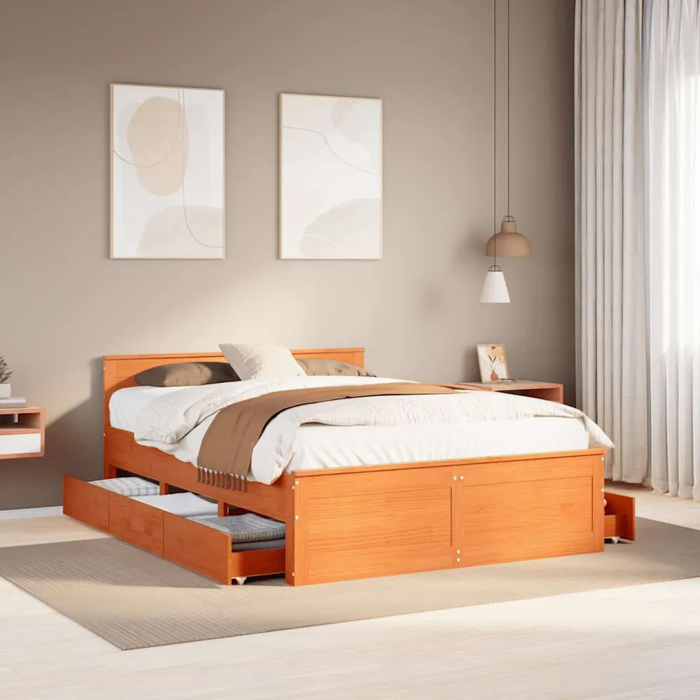 Bedframe zonder matras met hoofdbord hout wasbruin 140x190 cm