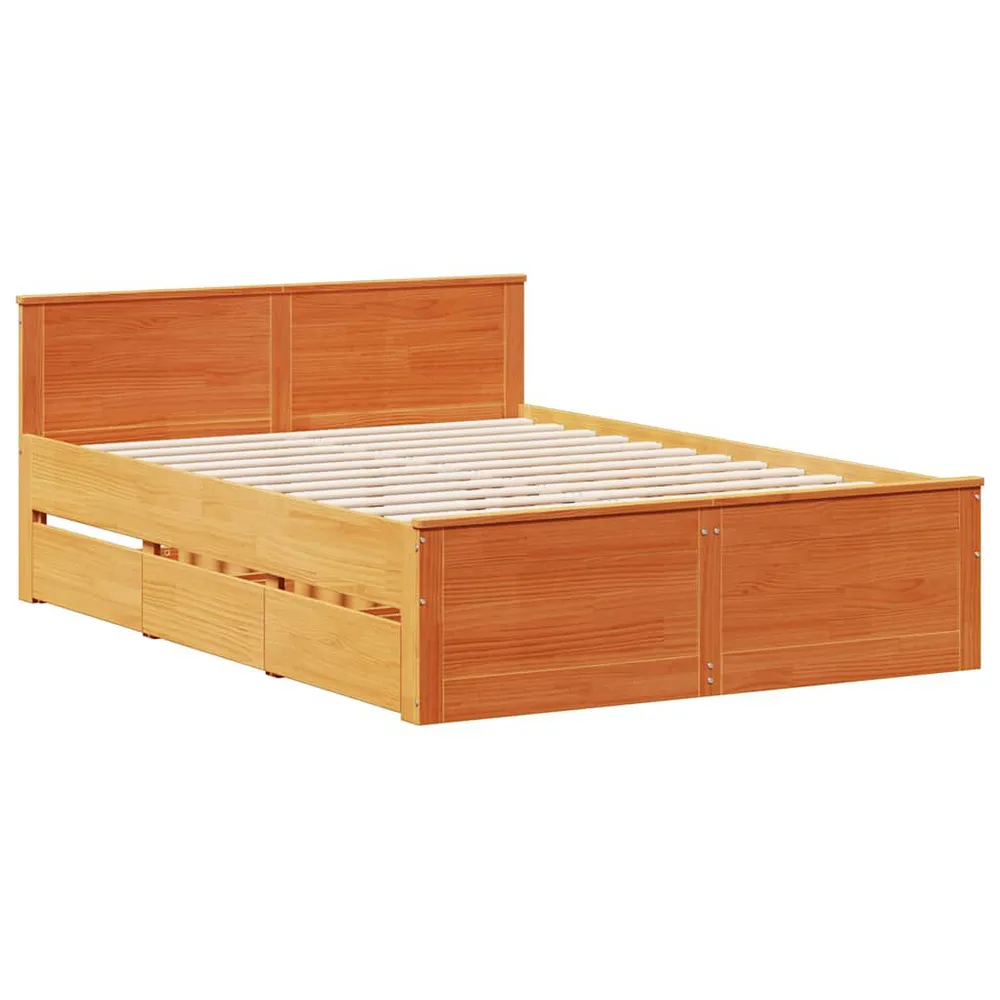 Bedframe zonder matras met hoofdbord hout wasbruin 140x190 cm