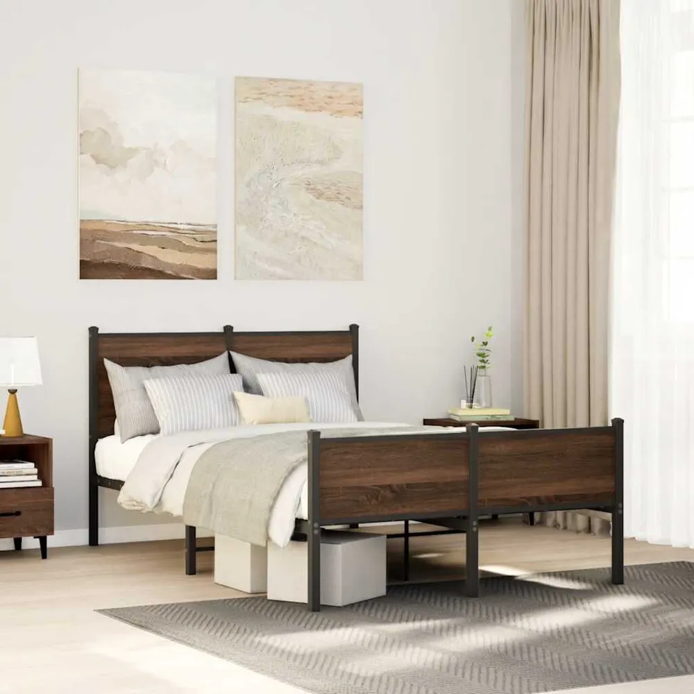 Bedframe zonder matras metaal bruin eikenkleurig 120x190 cm