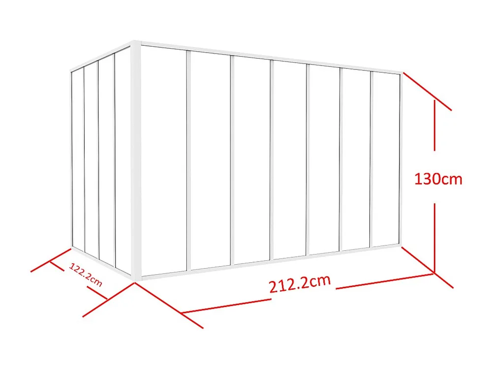 Glazen hoekbinnenraam industriële stijl gepoederlakt aluminium – L210 x L120 x H130 – Wit – BAYVIEW