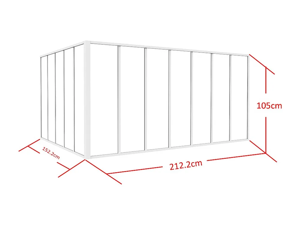 Glazen hoekbinnenraam industriële stijl gepoederlakt aluminium – L210 x L150 x H105 – Wit – BAYVIEW