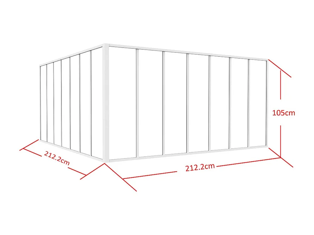 Glazen hoekbinnenraam industriële stijl gepoederlakt aluminium – L210 x L210 x H105 – Wit – BAYVIEW