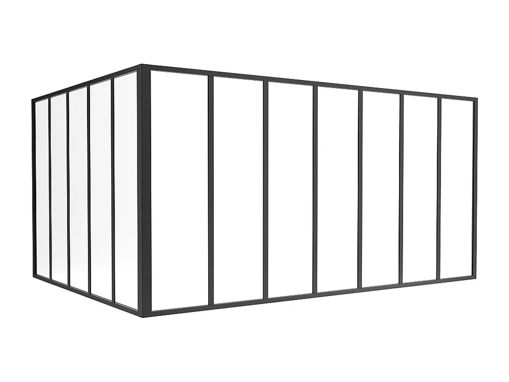 Glazen hoekbinnenraam industriële stijl gepoederlakt aluminium – L210 x L150 x H105 – Zwart – BAYVIEW