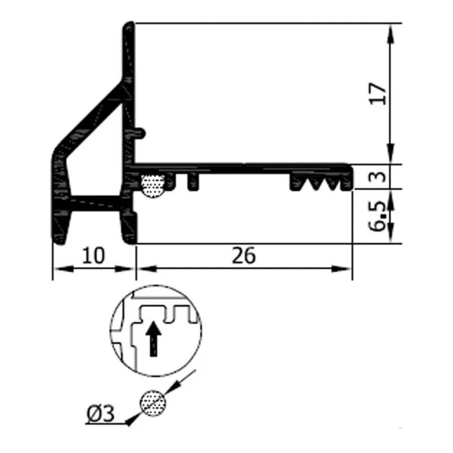 Luvema beglazingsprofiel - 5 m - gegeanodiseerd aluminium - Lu-G6.3.G