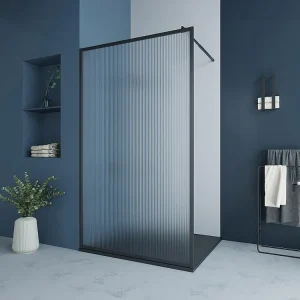 Wand voor inloopdouche met structuurglas - 120x200 cm, zwart mat - VIRANA - Koop nu online