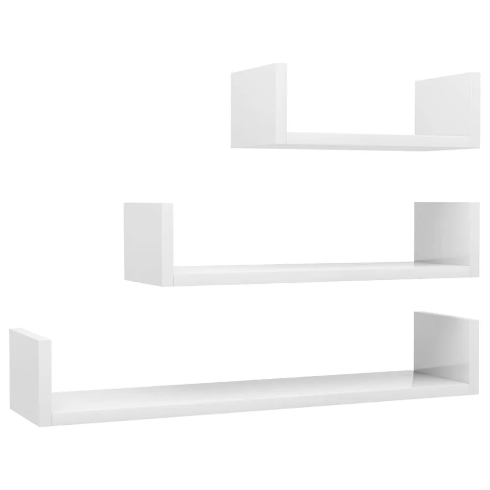 Wandschappen 3 st bewerkt hout hoogglans wit