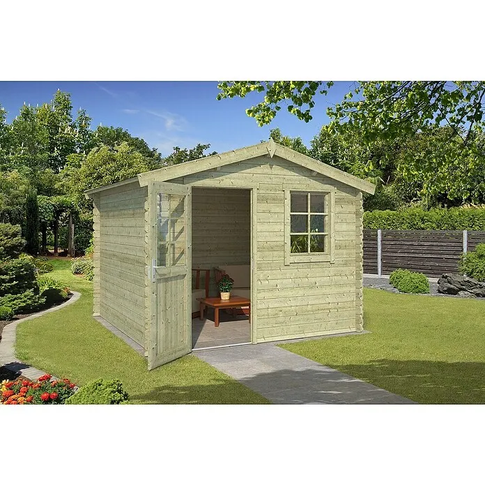 Outdoor Life Products Blokhut SET Nina 275 - 250 x 307 x 234 cm, Geïmpregneerd, Vuren, Dakkleur: Zwart