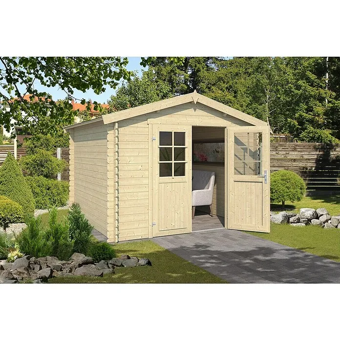 Outdoor Life Products Blokhut SET Norah 275 - 295 x 307 x 234 cm, Onbehandeld, Vuren, Dakkleur: Zwart