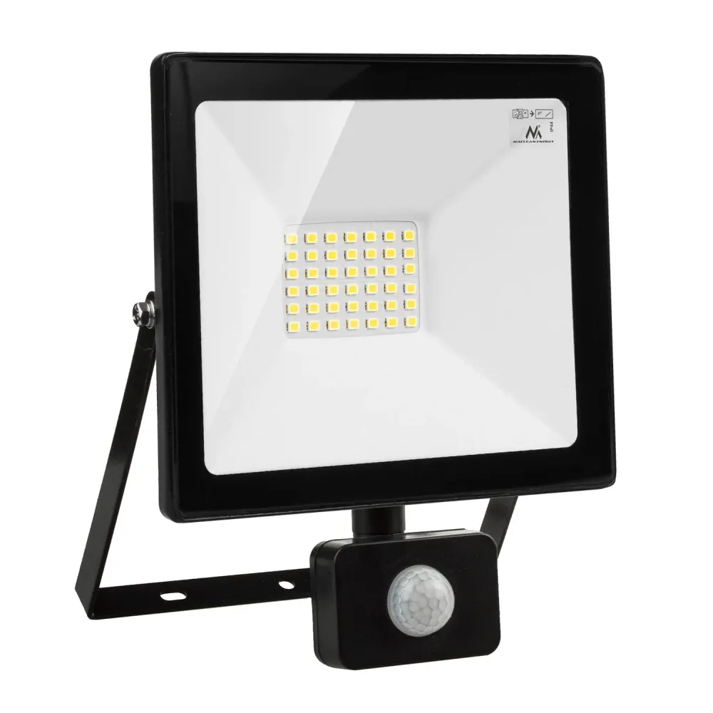 Maclean MCE630 LED-schijnwerper met PIR-bewegingssensor 30 W 2400 lumen Buitenverlichting Schijnwerper Fijn IP44 Spatwater...