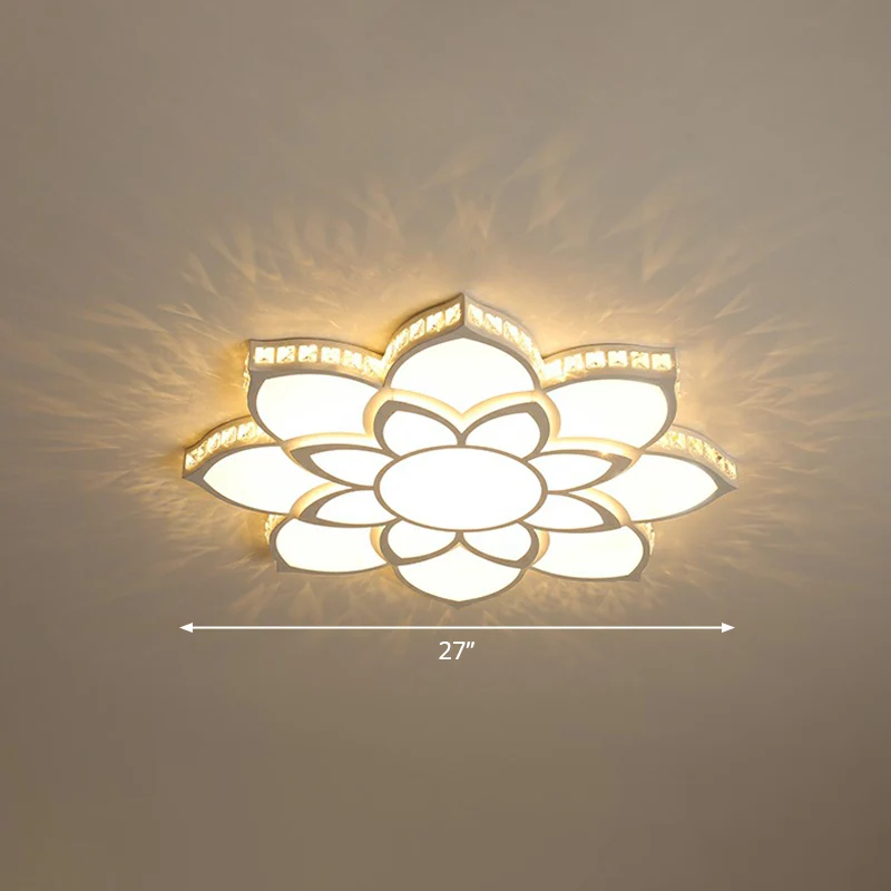 Minimalistisch bloemenverzonken plafondlamp acryl slaapkamer LED inbouwarmatuur met heldere kristallen accenten | Incl. Mo...