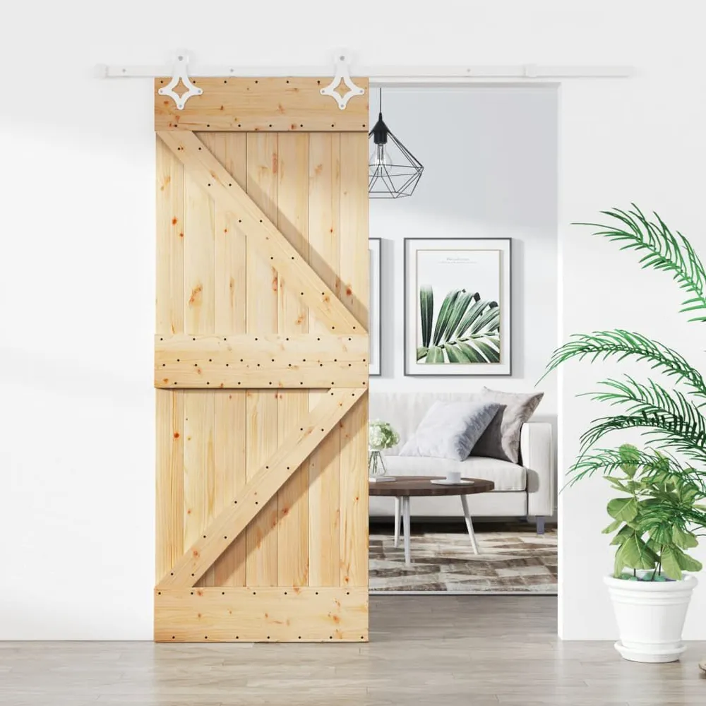 Schuifdeur met beslag 85x210 cm massief grenenhout met beveiligingsplaat