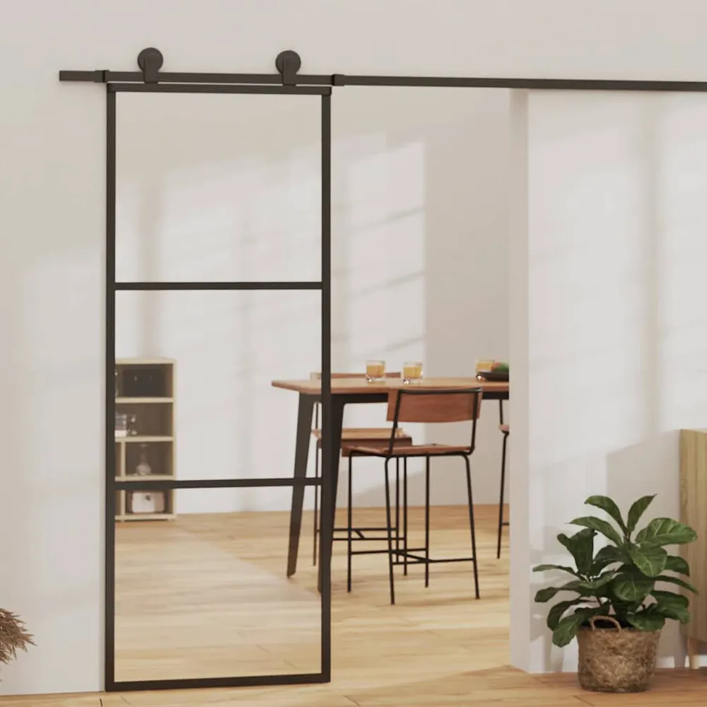 Anti-inbraak Schuifdeur 76x205 cm ESG-glas en aluminium zwart