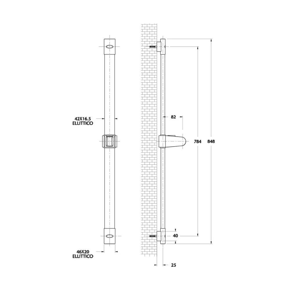 Minerva sliding door oval rod h85cm ABS slider and soap holder