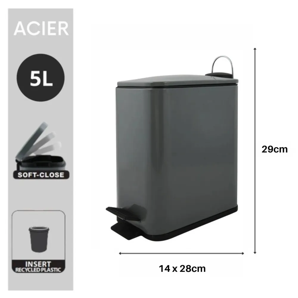 Bandenspanner Pedal bin model Erik stainless staalsoort capacity 5 liters matte gray color