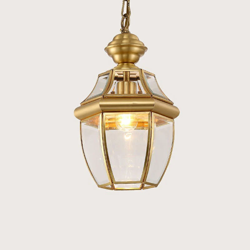 Brass Oval Lantern Pendant Lamp Colonial Style Clear Glazen Corridor Ceiling Hang Light Brass